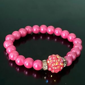 Pink Beaded Bracelt with Pink Disco Accent